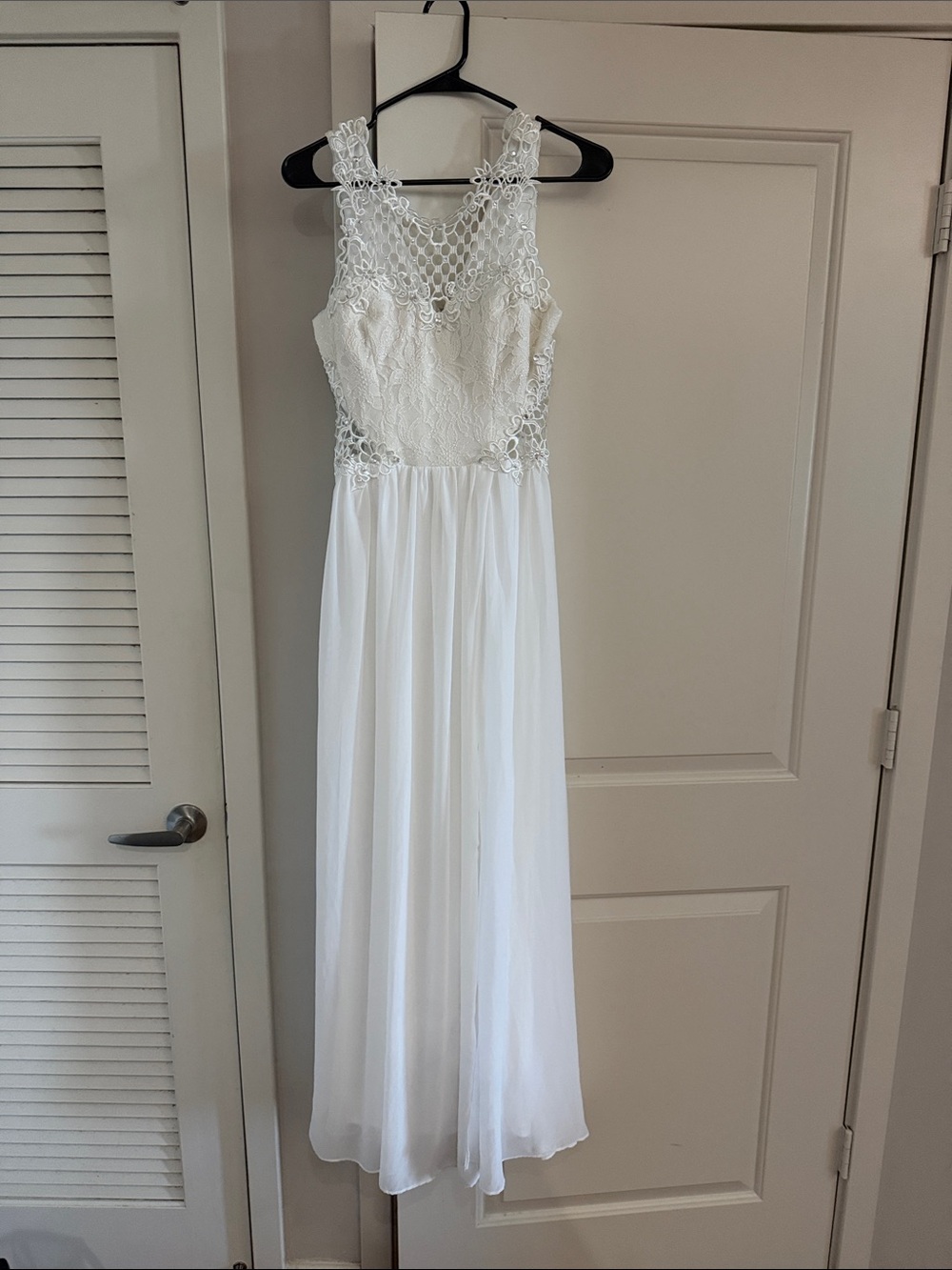 City Studio White Lace Bodice Maxi Dress with High Slit